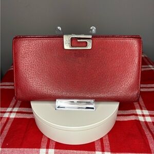 Gucci Vintage Red Leather G Clasp Continental Wallet